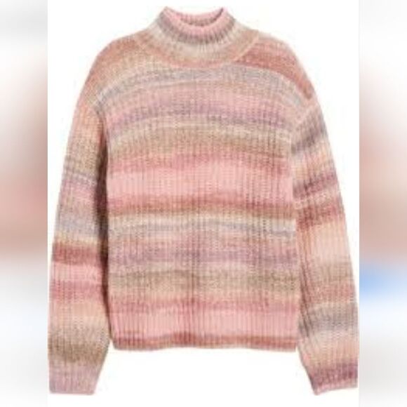 Nordstrom Signature Open Stitch Mock Neck Sweater Rustic Pink Multi Size L & XL - Picture 2 of 16